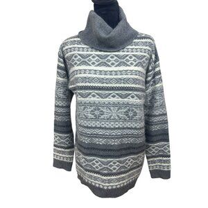 Brooks Brothers Wool Angora Fair Isle Sweater Women’s S Turtleneck White Gray